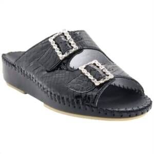 NEW LAPLUME women's jen slide in black croc
